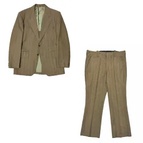 1960’S CUSTOM TAN STRIPE UNION MADE IN USA 2 PIECE WOOL WIDE LAPEL BOOTCUT SUIT MEDIUM