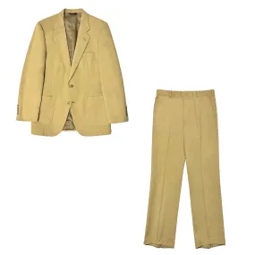 1970’S NINO CERRUTI UNION MADE IN USA 2 PIECE KHAKI TWILL WIDE LAPEL BOOTCUT SUIT MEDIUM