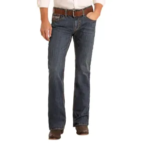 Men's Rock and Roll Denim Regular Fit Dark Wash Ladder Stitch Bootcut Jeans BM0PD05566