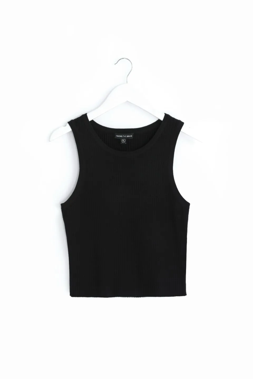 Uptown Black Rib Knit Cut Away Crop Tank