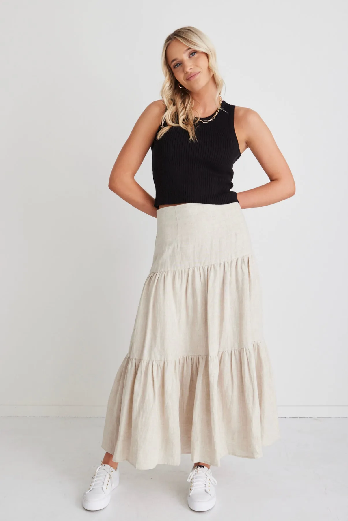 Uptown Black Rib Knit Cut Away Crop Tank