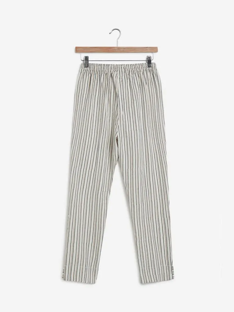 Utsa Off White Striped Ethnic Pants