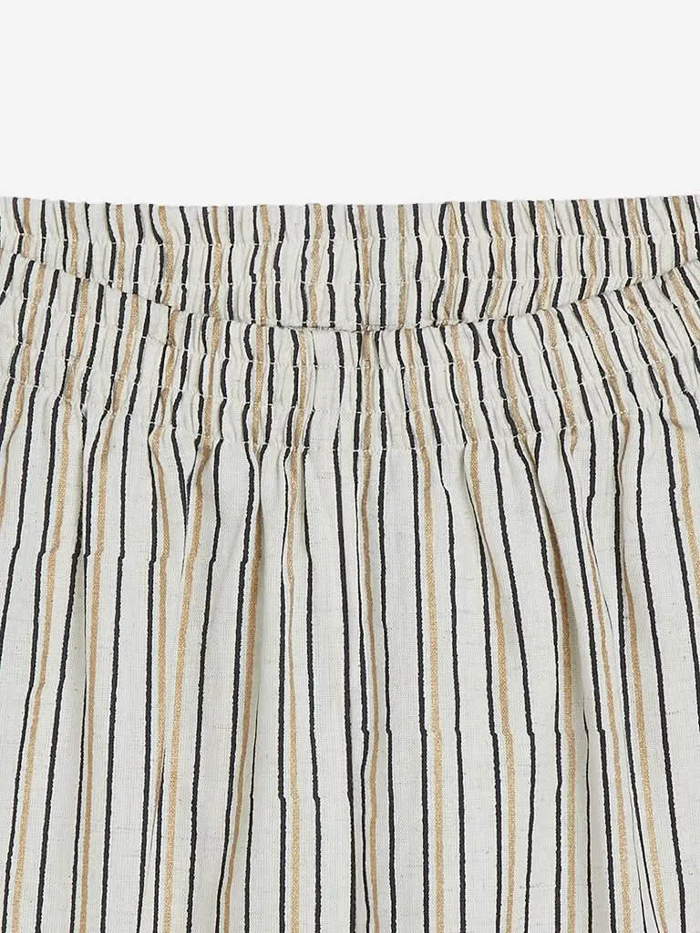 Utsa Off White Striped Ethnic Pants
