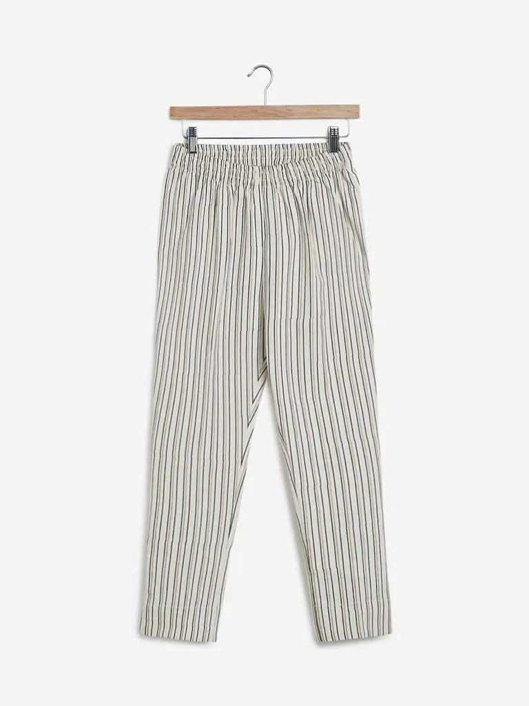 Utsa Off White Striped Ethnic Pants
