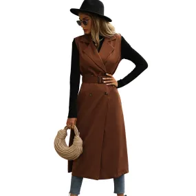 YESFASHION Fashion Lapel Sleeveless Solid Trench Coats